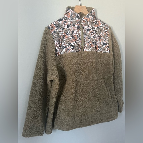 Vera Bradley Teddy Fleece Floral Quilted Green Sage 1/4 Zip Pullover Size XL NEW - Picture 3 of 12